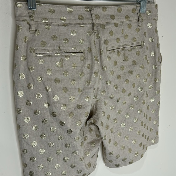 ANTHROPOLOGIE Gold Foil Polka Dot Linen Blend Bermuda Shorts Size 25 - Picture 16 of 16